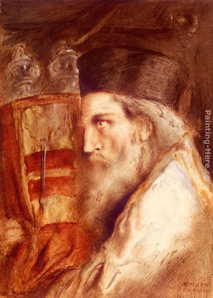 Simeon Solomon A Rabbi Holding The Torah